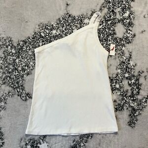 Open Edit Top‎ Womens Size Small White One Shoulder Ribbed Basic Sleeveless